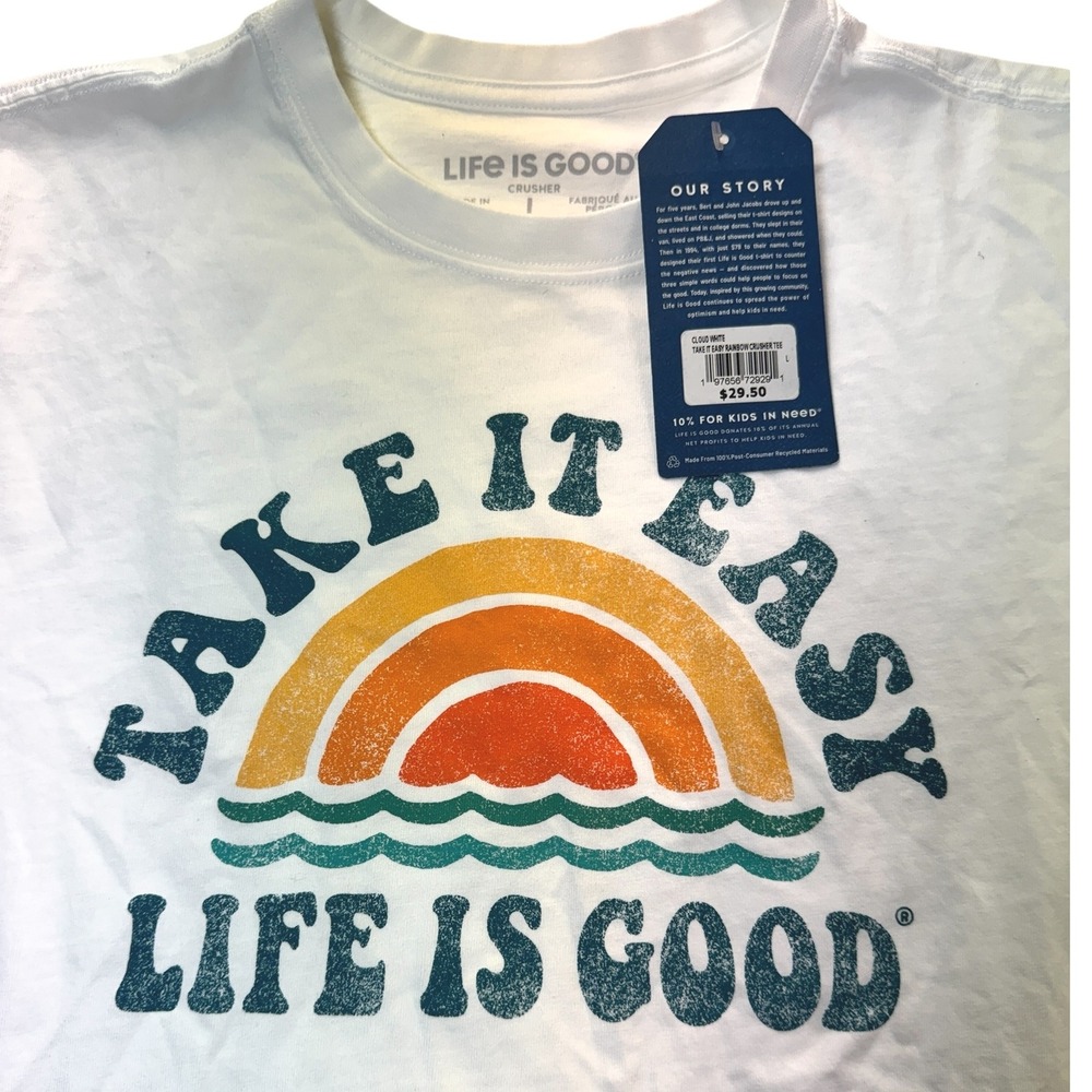 Life is Good Take It Easy Crusher Tee Mens L White Graphic T Shirt NWT Vacation